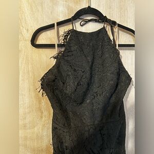 Fame and Partners Black Eyelash Lace Full Length Dress Size 12